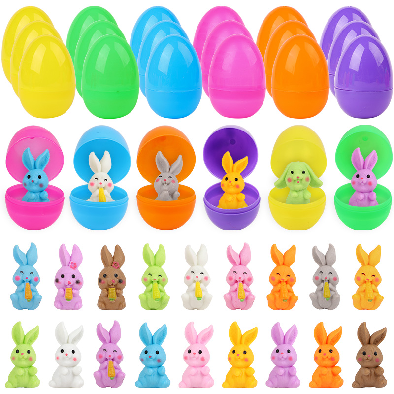 Party Games Egg - 24個入り イースターエッグ ウサギのフィギュア付き 子供用 イースターパーティーバスケット ピニャータ
