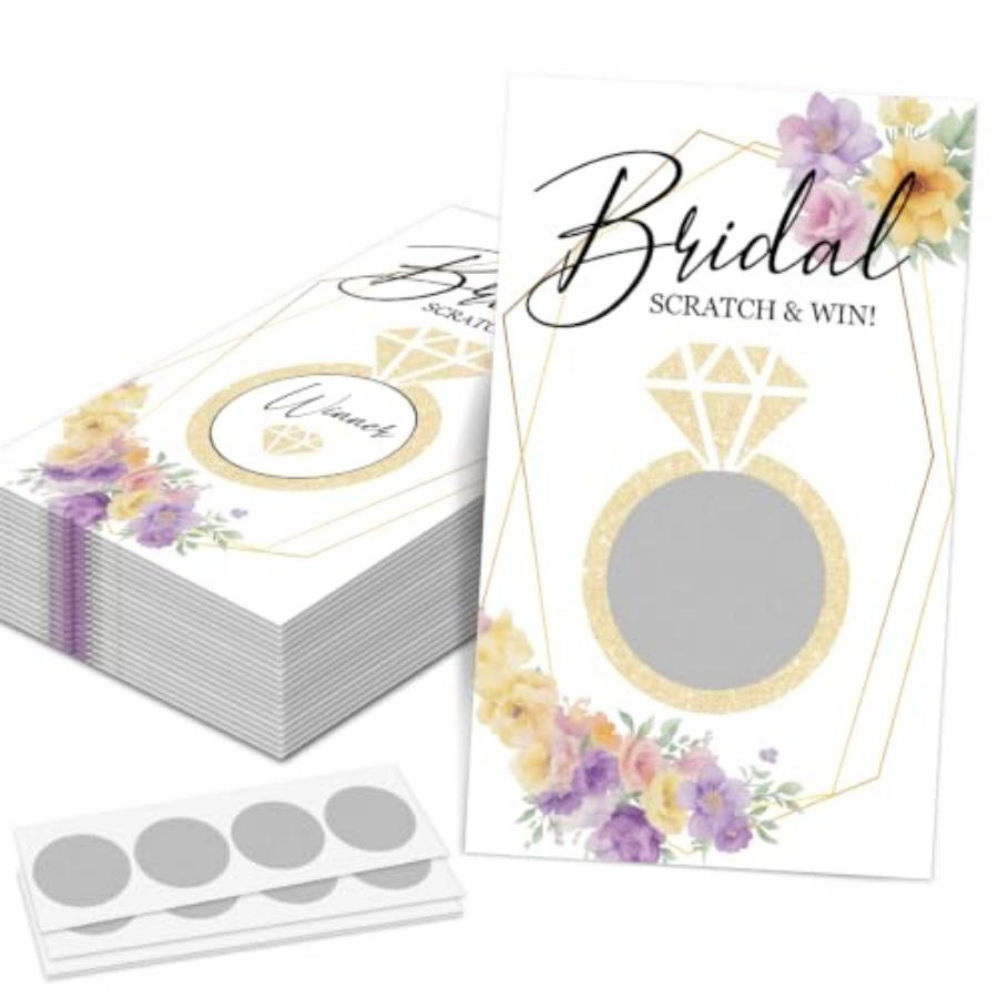 Party Games Bridal Shower - ゴールデンリングブライダルシャワースクラッチオフゲーム、婚約パーティーの記念品、スクラッチオフブライダルシャワーゲーム、花柄ブライダルシャワーカード