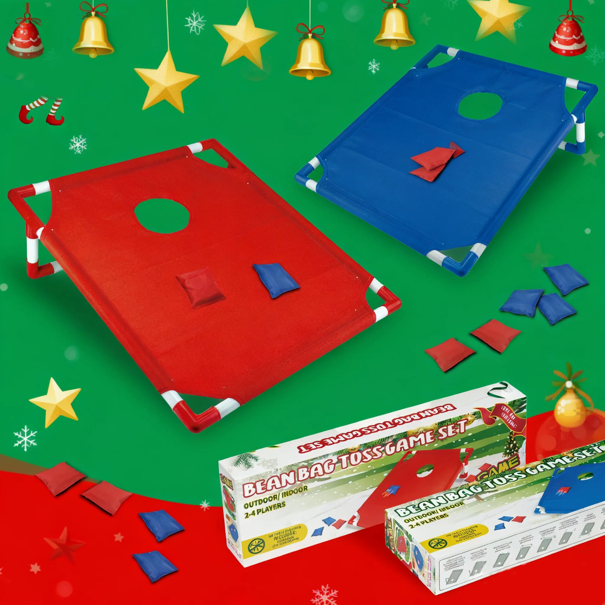 Cornhole Board Set - ポータブルコーンホールゲームセット、耐久性のあるボード1枚とソフトビーンバッグ6個付き - 庭での投げゲームに最適 - クリスマスや新年のギフトに