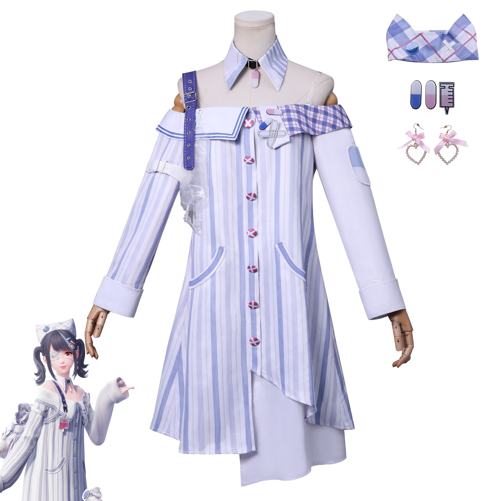 Party Games Lab - インフィニティ・ニッキー患者用ガウンラボ実験ハロウィンゲームコスプレアニメキャラクターロールプレイ衣装パーティースーツユニフォームウェア