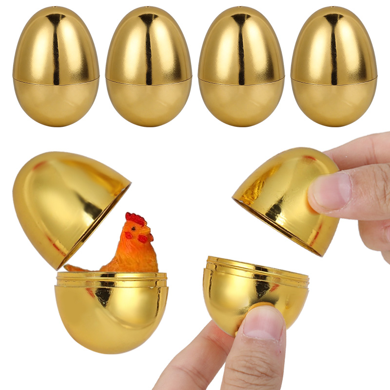Party Games Egg - 6個入り ゴールデンイースターエッグ プラスチックギフトボックス 空のイースターエッグ パーティーゲーム賞品 子供のおもちゃ