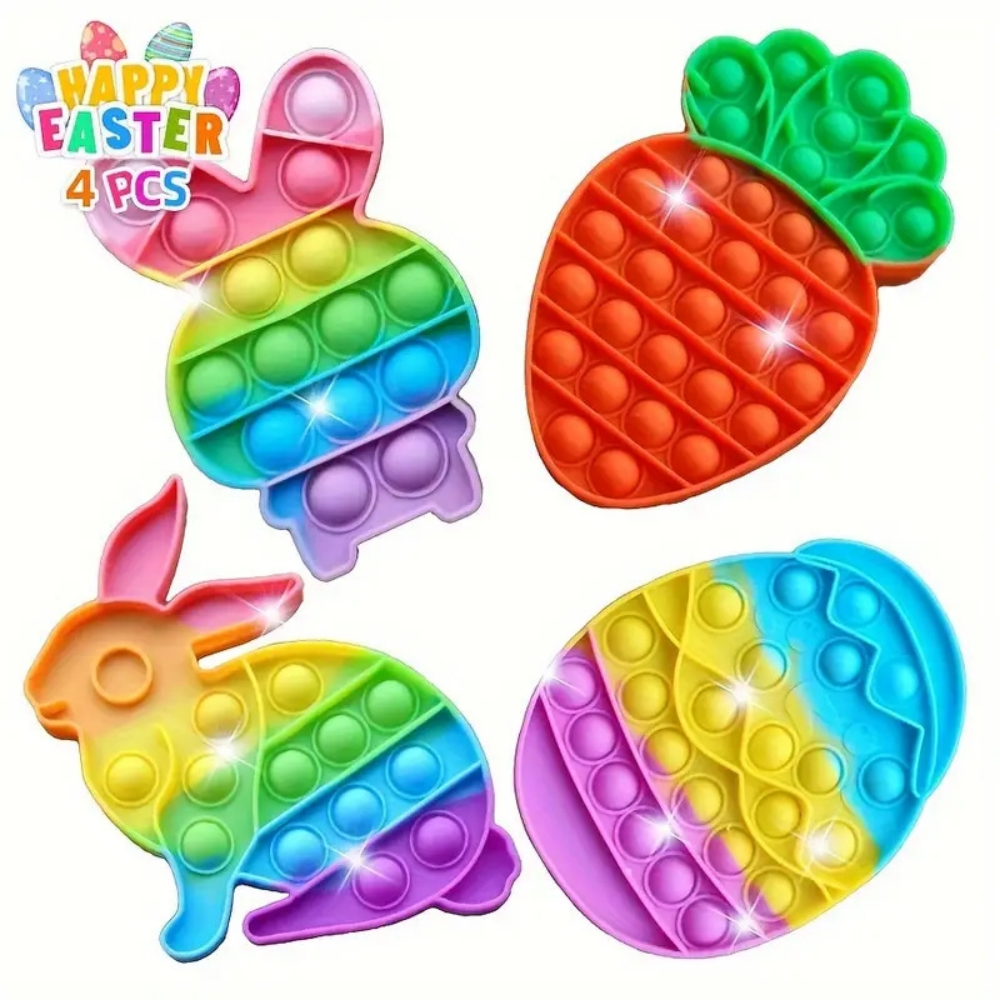 Party Games Egg - イースターバニーエッグ4個セット、ニンジン型フィンガープレスバブル、パーティーゲーム、イースター誕生日、カーニバル、ピニャータの詰め物、ギフトバッグ、バスケットデコレーション