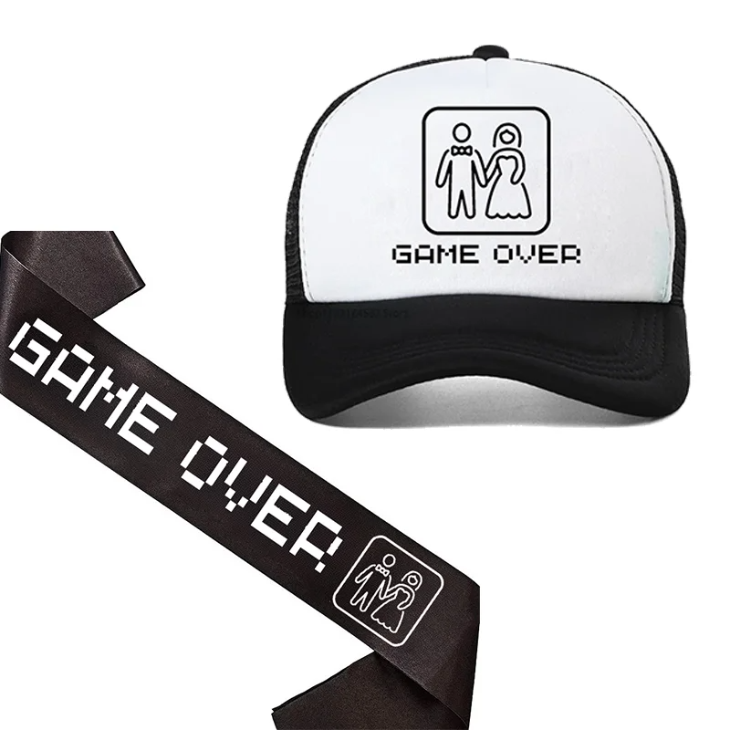Party Games Bridal Shower - 新郎候補サッシュ「ゲームオーバー」ハット、独身最後のパーティー、男性独身最後のパーティー用品、結婚式、婚約、ブライダルシャワーの装飾に