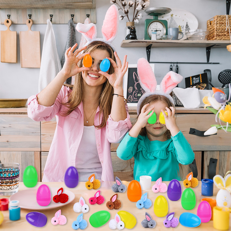 Party Games Egg - 24個入りのかわいいイースターエッグ、ウサギのフィギュア付き、子供用イースター誕生日パーティーバスケット、ピニャータギフトバッグフィラー、エッグハントゲーム用品