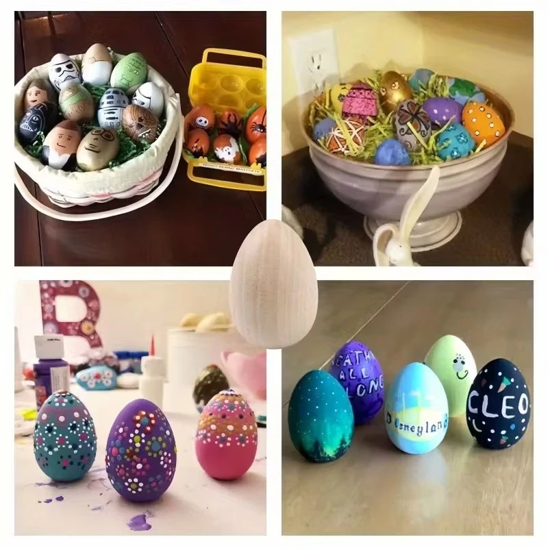 Party Games Easter Egg - 高品質木製イースターエッグ、塗装用木製卵、イースターデコレーション、パーティーの記念品、子供向け塗装ゲーム、染色装飾用