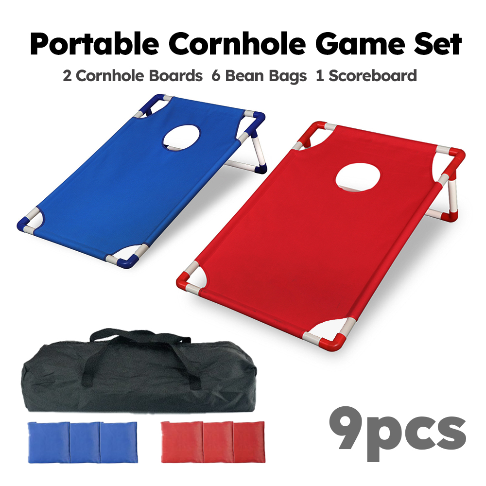 Cornhole Board Set - 9点セットのポータブルコーンホールゲームセット、折りたたみ可能なオックスフォード布製コーンホールボード2枚、ビーンバッグ6個、スコアボードとキャリーバッグ、休日やフェスティバル、集まり、パーティー用ゲームセット、キャンプ、芝生、庭、屋内/屋外のトスゲーム、素晴らしいギフト