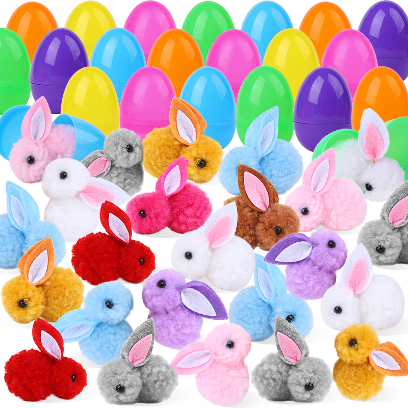 Party Games Easter Egg - 24/48個入り キュートなイースターエッグ ウサギのフィギュア付き 子供用 イースター誕生日パーティー バスケット
