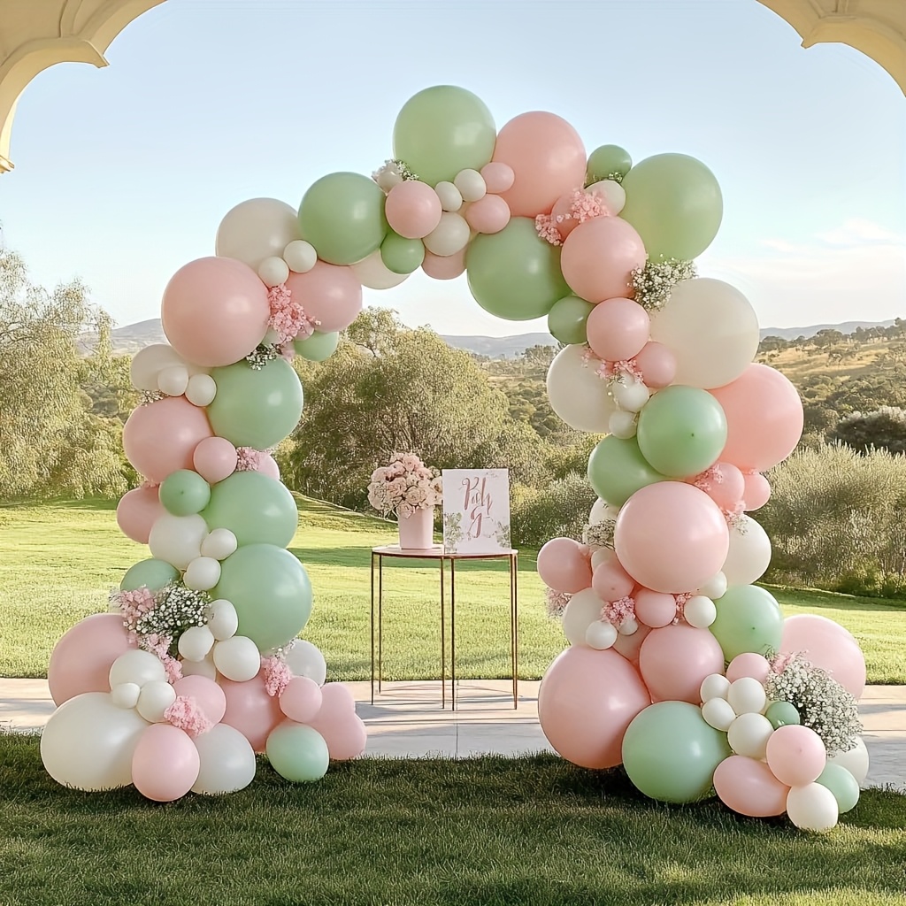 131個入り セージグリーンとピンクのパステルバルーンアーチ - Party Games Bridal Shower のレビューと価格
