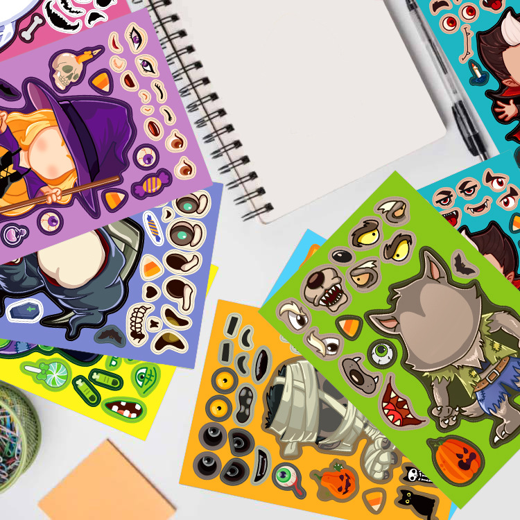 8 ピース/パック漫画ハロウィンステッカーメイクアフェイスパ - Party Games Instagram のレビューと価格