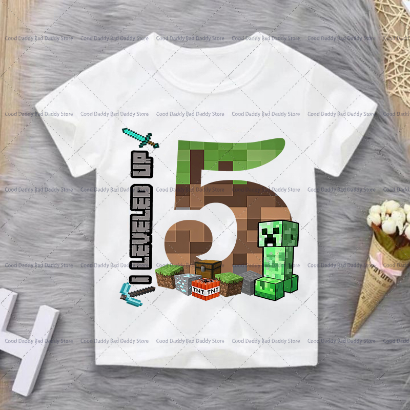 ピクセルゲームテーマ誕生日パーティー Tシャツ子供服女の子男 - Party Games Minecraft のレビューと価格