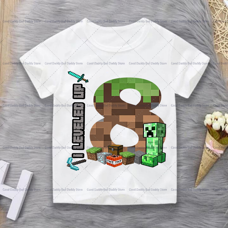ピクセルゲームテーマ誕生日パーティー Tシャツ子供服女の子男 - Party Games Minecraft のレビューと価格