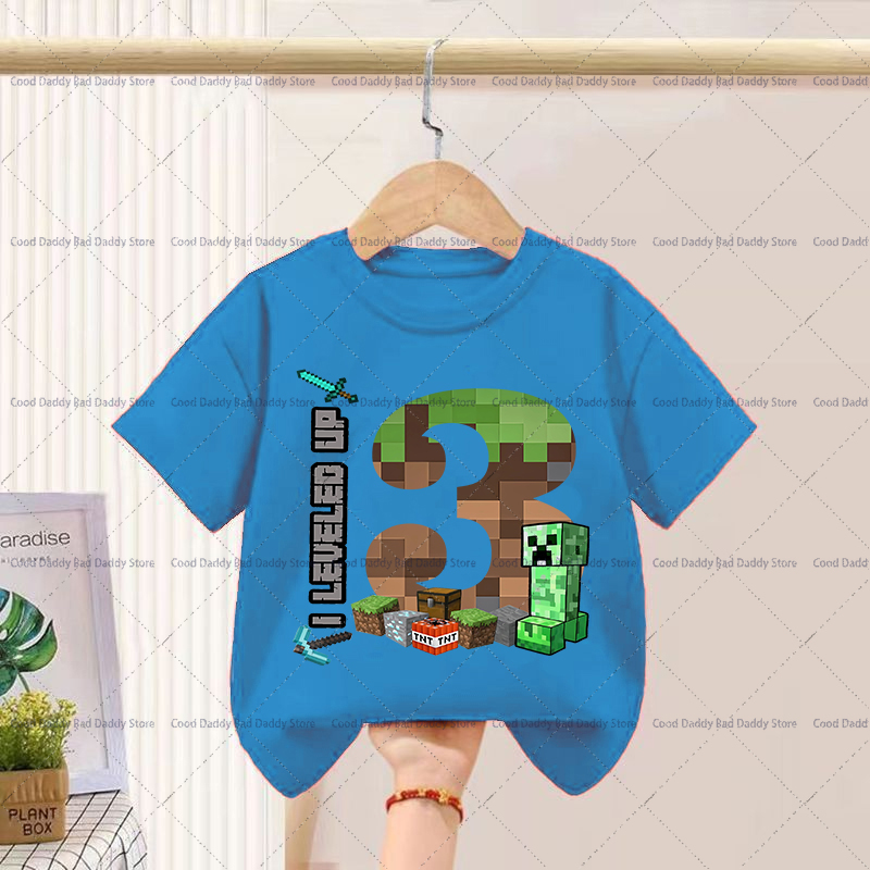 ピクセルゲームテーマ誕生日パーティー Tシャツ子供服女の子男 - Party Games Minecraft のレビューと価格