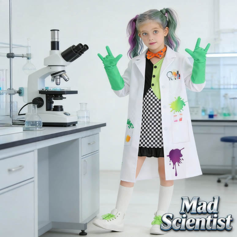 子供用マッドサイエンティストコスチューム 女の子用白衣衣装  - Party Games Lab のレビューと価格